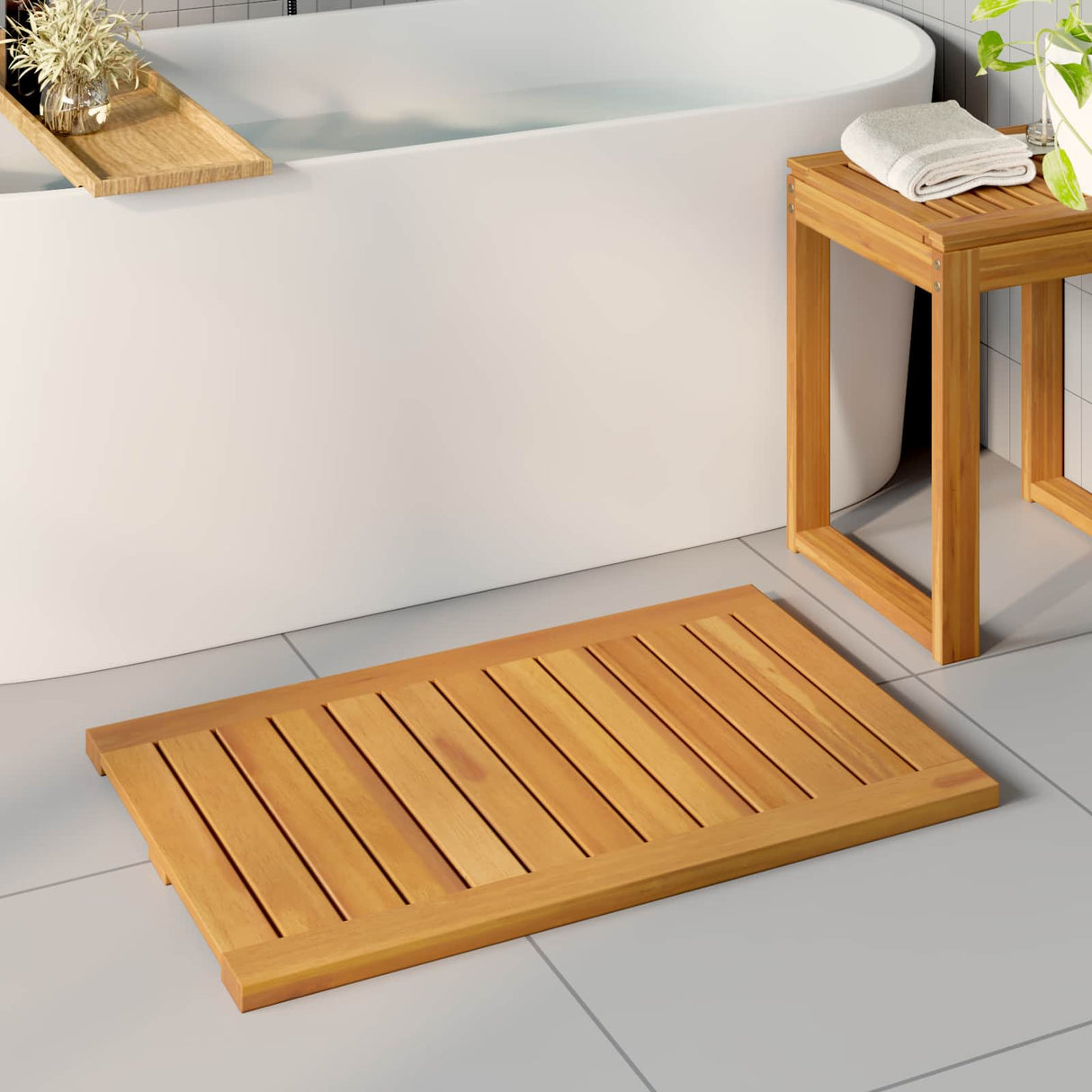 vidaXL Badmat Effen Bruin 60 x 40 cm Hout