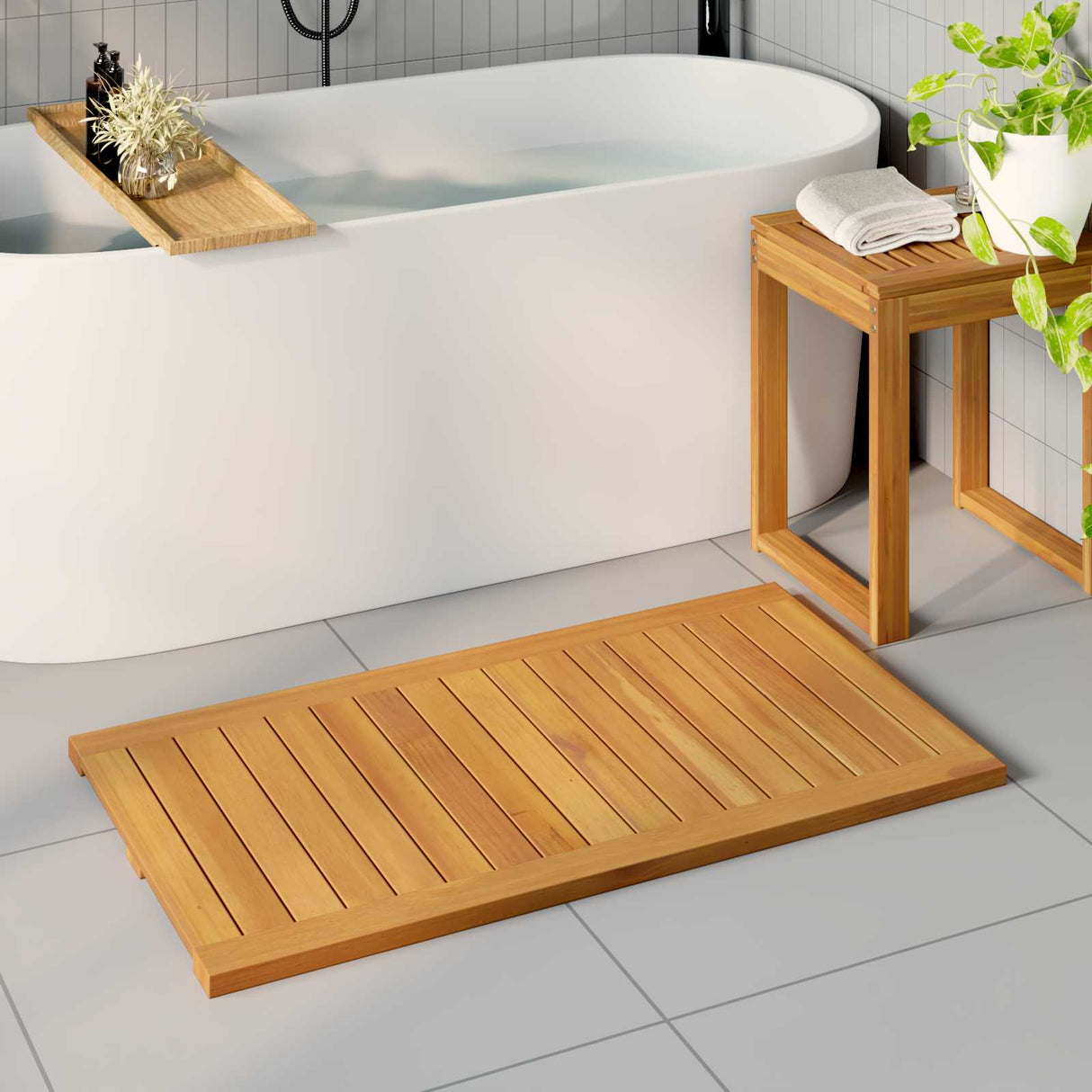 vidaXL Badmat Effen Bruin 60 x 40 cm Hout