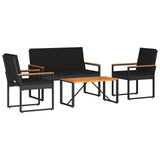 vidaXL Outdoor Lounge Set with Cushions 4 pcs Black poly rattan