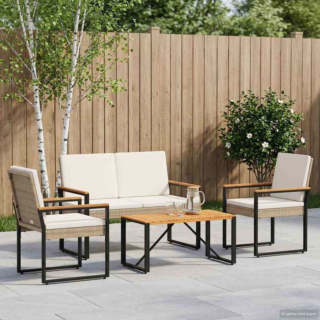 vidaXL Outdoor Lounge Set with Cushions 4 pcs Black poly rattan