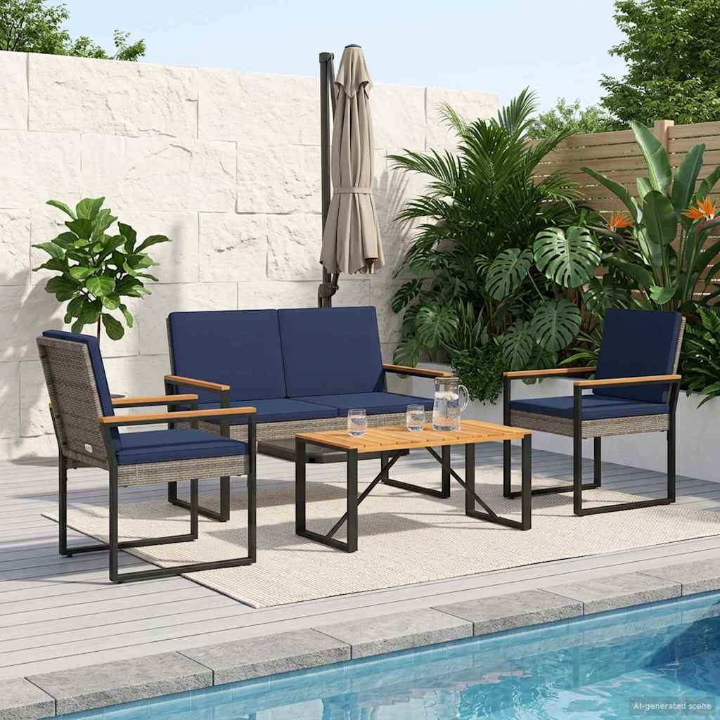 vidaXL Outdoor Lounge Set with Cushions 4 pcs Black poly rattan