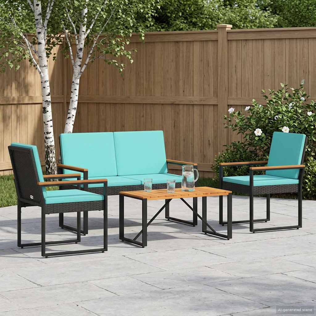 vidaXL Outdoor Lounge Set with Cushions 4 pcs Black poly rattan