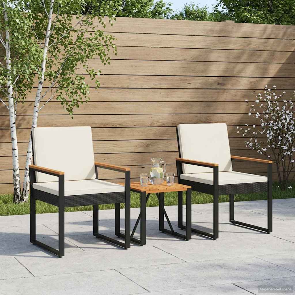 vidaXL Outdoor Lounge Set with Cushions 4 pcs Black poly rattan