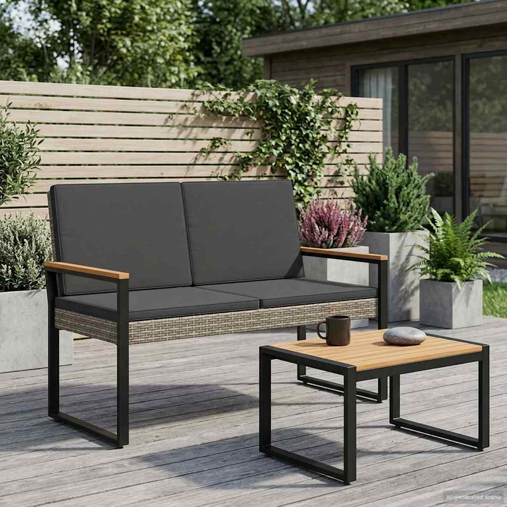 vidaXL Garden Bench with Cushion Black 107 x 61 x 80 cm poly rattan