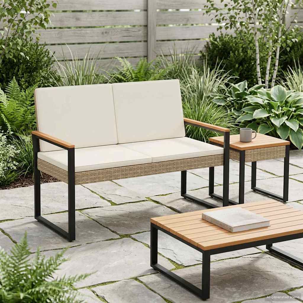 vidaXL Garden Bench with Cushion Black 107 x 61 x 80 cm poly rattan