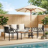vidaXL 4-piece garden lounge set Black and Cream White poly rattan