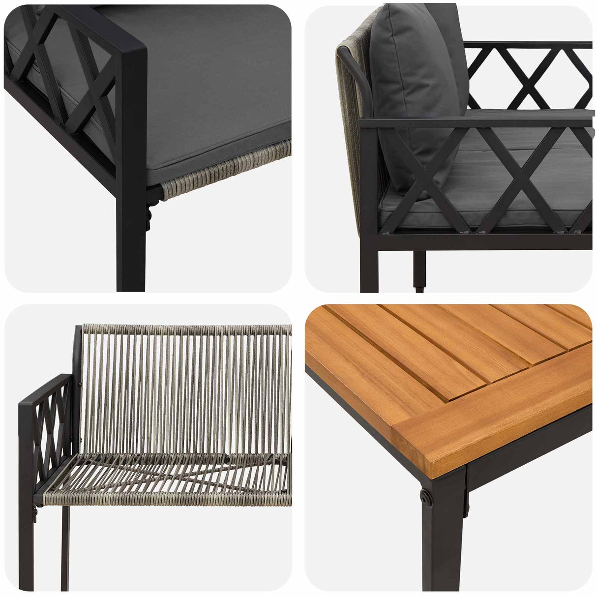 vidaXL 4-piece garden lounge set Black and Cream White poly rattan