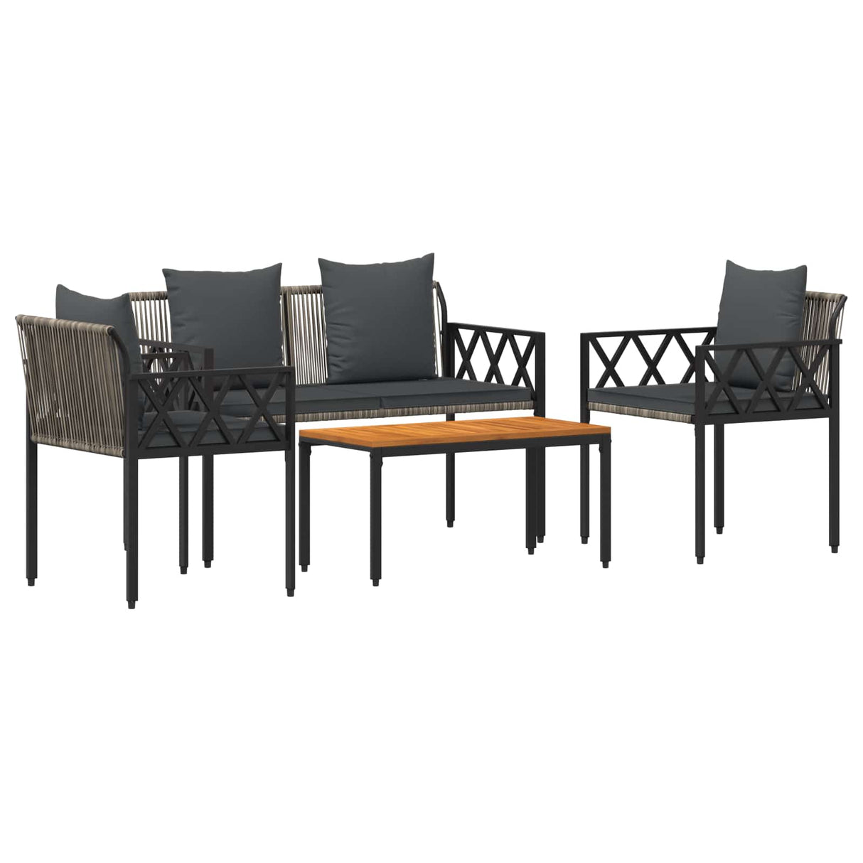 vidaXL 4-piece garden lounge set Black and Cream White poly rattan