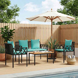 vidaXL 4-piece garden lounge set Black and Cream White poly rattan