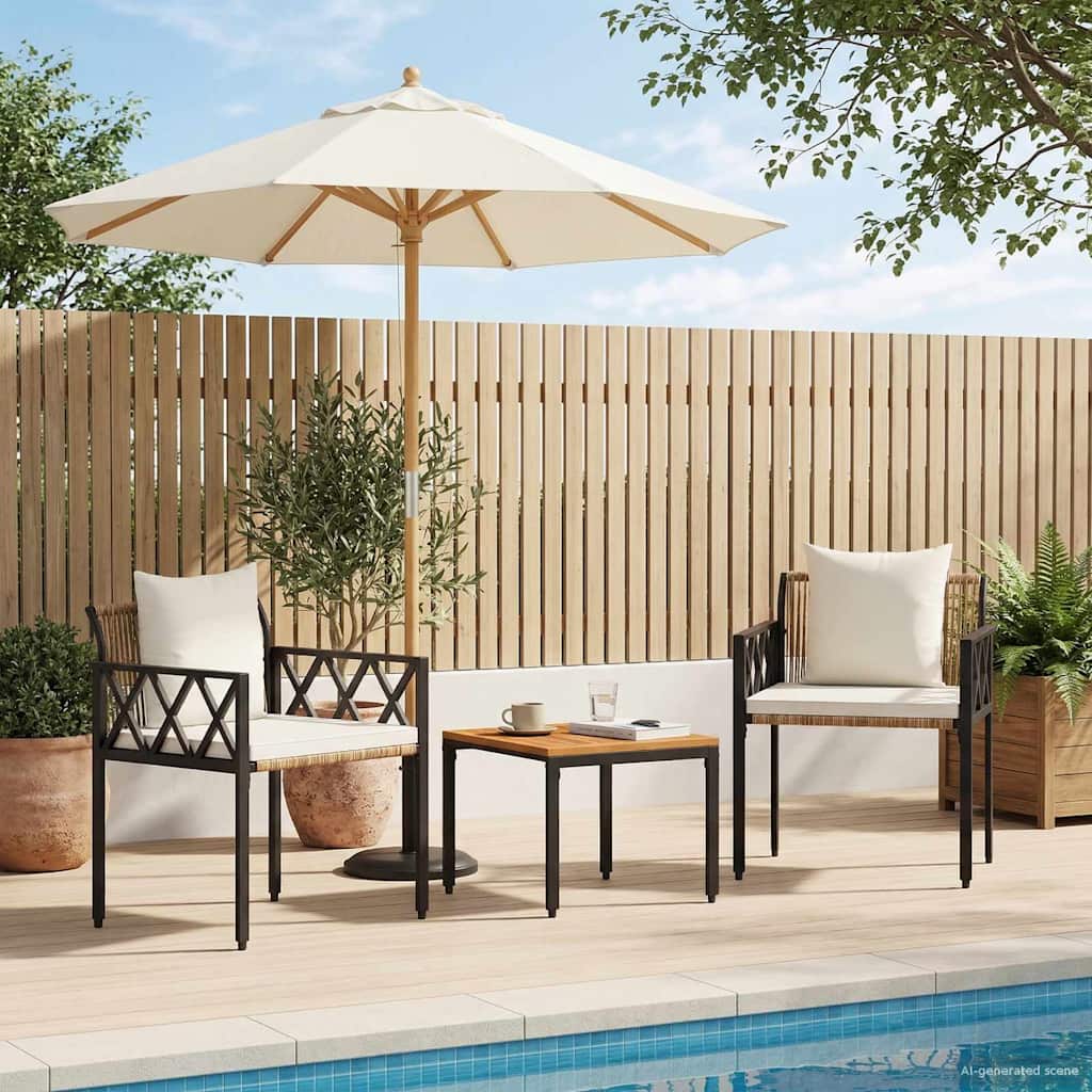 vidaXL 4-piece garden lounge set Black and Cream White poly rattan
