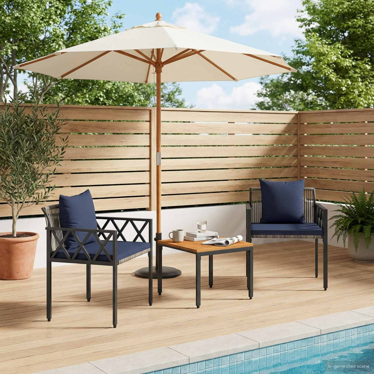 vidaXL 4-piece garden lounge set Black and Cream White poly rattan