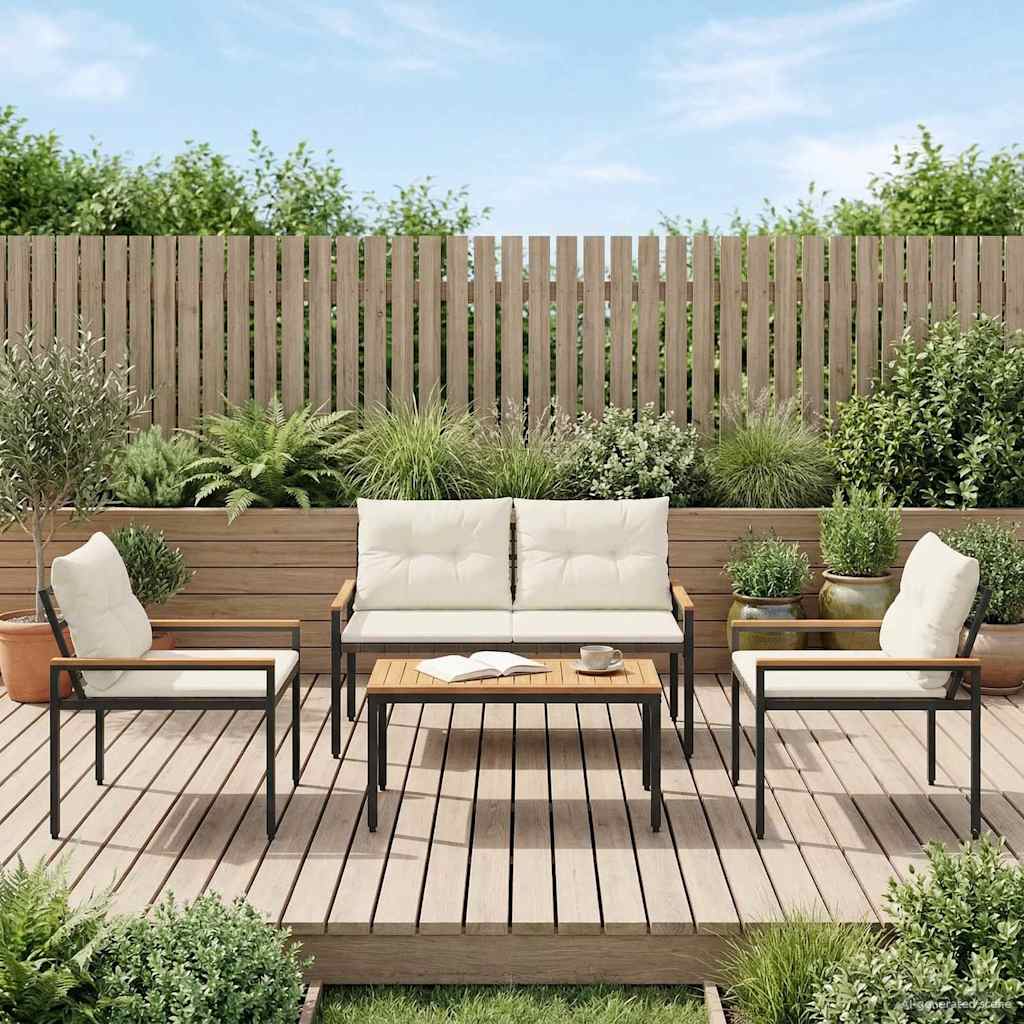 vidaXL Garden Lounge Set 4 Pieces Cream White Poly Rattan