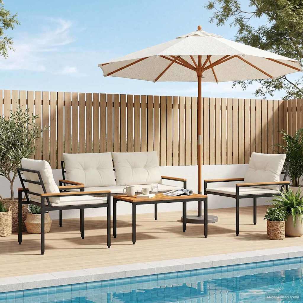 vidaXL Garden Lounge Set 4 Pieces Cream White Poly Rattan