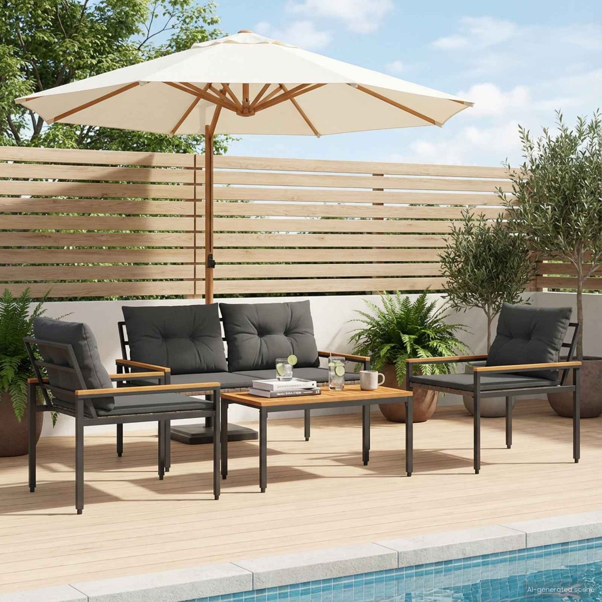 vidaXL Garden Lounge Set 4 Pieces Cream White Poly Rattan