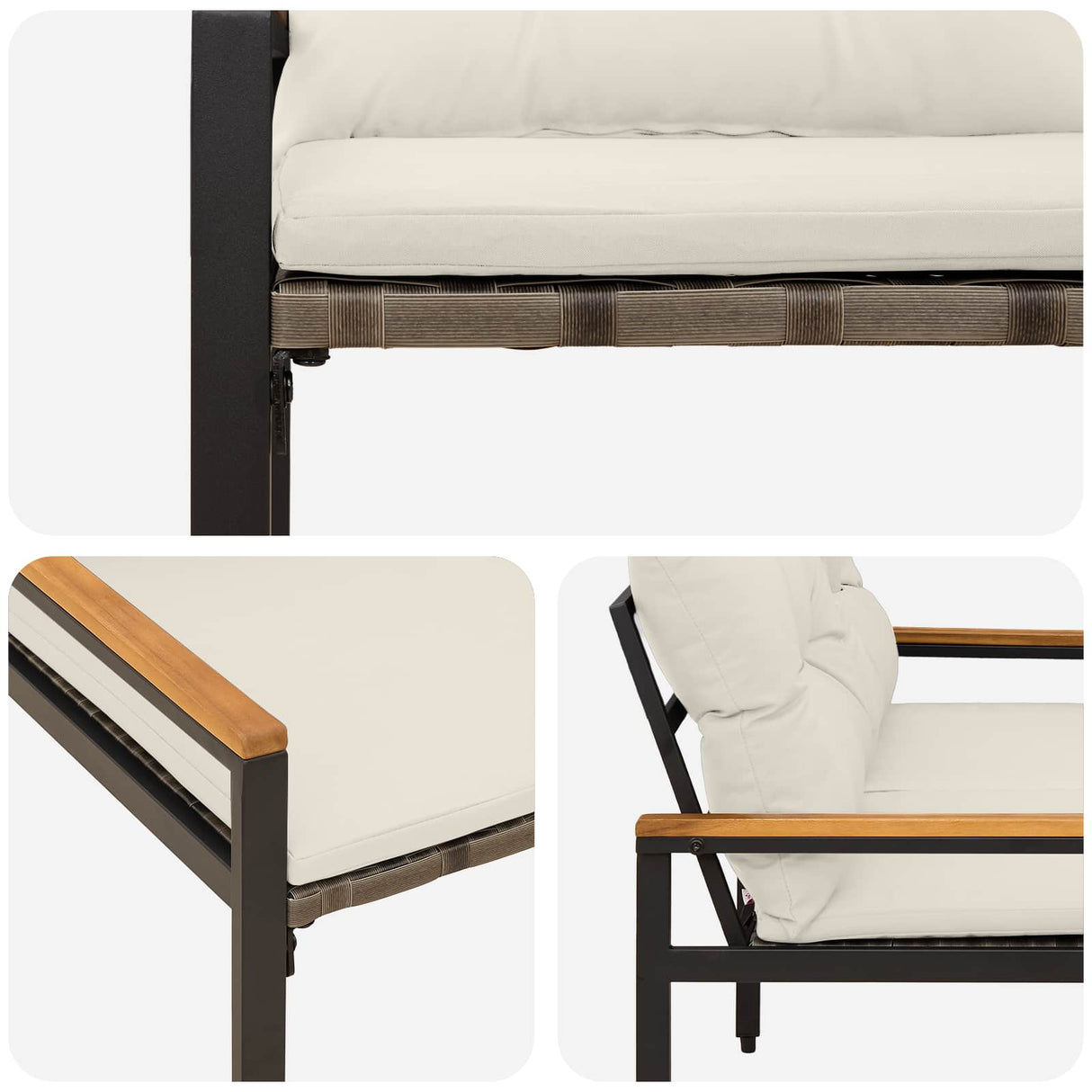 vidaXL Garden Bench 2-Seater 116 x 67.5 x 72 cm poly rattan Cream white