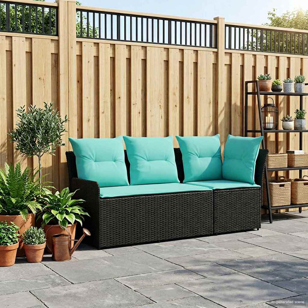 vidaXL Tuinstoel met Armleuning en Hoekbank 2 Stuk Zwart PE Riet