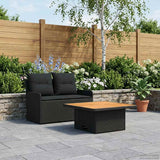 vidaXL Tuin Armleuning Sofa met Opklapbare Tafel 2 Stuk Zwart PE Riet