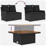 vidaXL Tuin Armleuning Sofa met Opklapbare Tafel 2 Stuk Zwart PE Riet