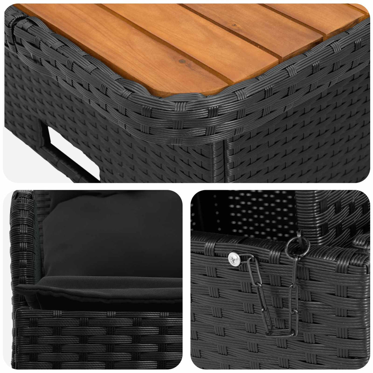 vidaXL Tuin Armleuning Sofa met Opklapbare Tafel 2 Stuk Zwart PE Riet
