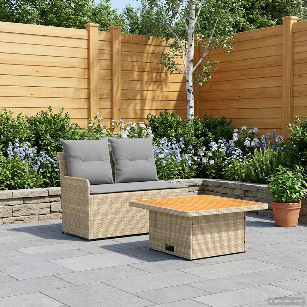 vidaXL Tuin Armleuning Sofa met Opklapbare Tafel 2 Stuk Zwart PE Riet