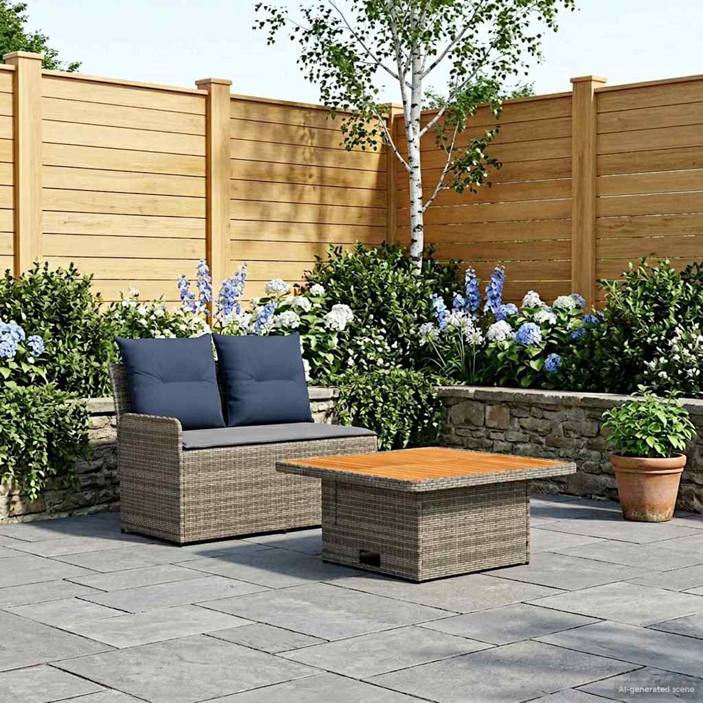 vidaXL Tuin Armleuning Sofa met Opklapbare Tafel 2 Stuk Zwart PE Riet