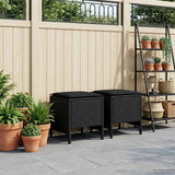 vidaXL Tuin Voetenbank met kussen 2 Stuk Zwart 38 x 38 x 45 cm PE Riet