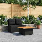 vidaXL 2 Stuk Tuin middelste sofa met opklaptafel poly rattan Zwart
