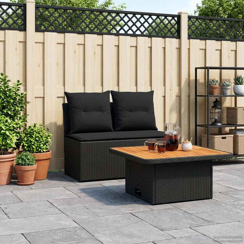 vidaXL 2 Stuk Tuin middelste sofa met opklaptafel poly rattan Zwart