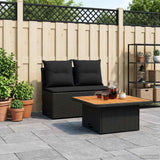 vidaXL 2 Stuk Tuin middelste sofa met opklaptafel poly rattan Zwart