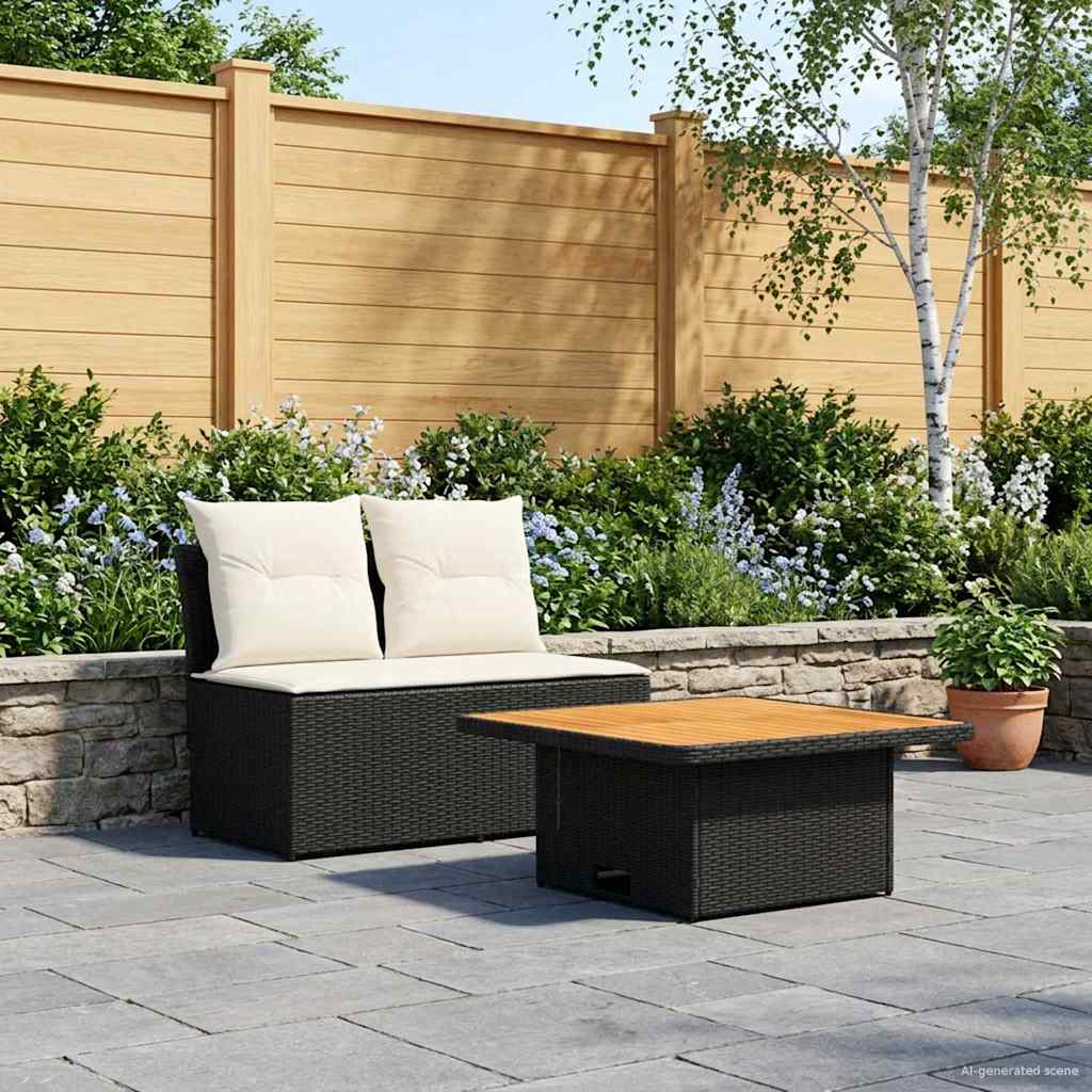 vidaXL 2 Stuk Tuin middelste sofa met opklaptafel poly rattan Zwart