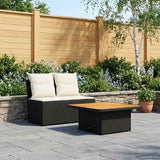vidaXL 2 Stuk Tuin middelste sofa met opklaptafel poly rattan Zwart