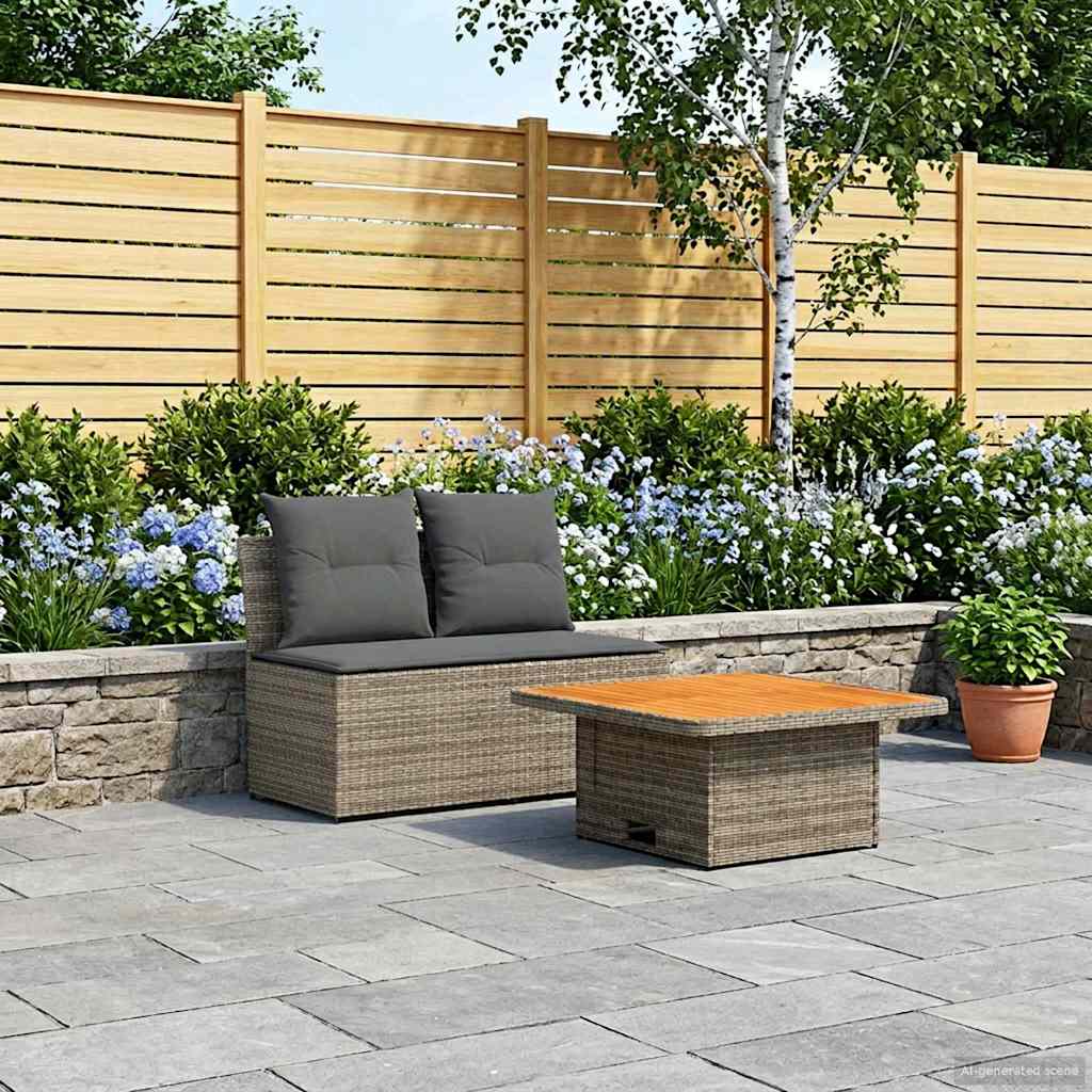 vidaXL 2 Stuk Tuin middelste sofa met opklaptafel poly rattan Zwart