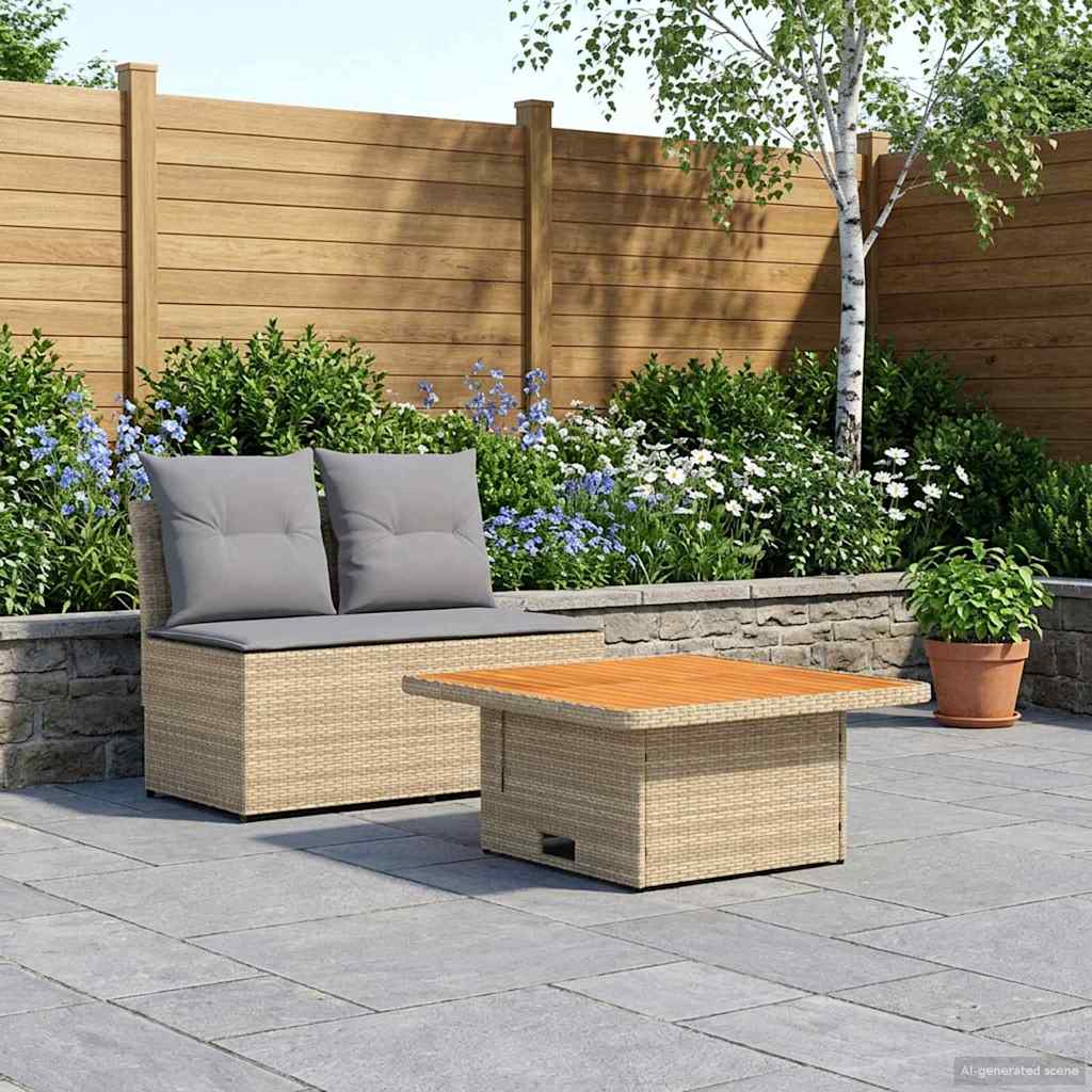 vidaXL 2 Stuk Tuin middelste sofa met opklaptafel poly rattan Zwart
