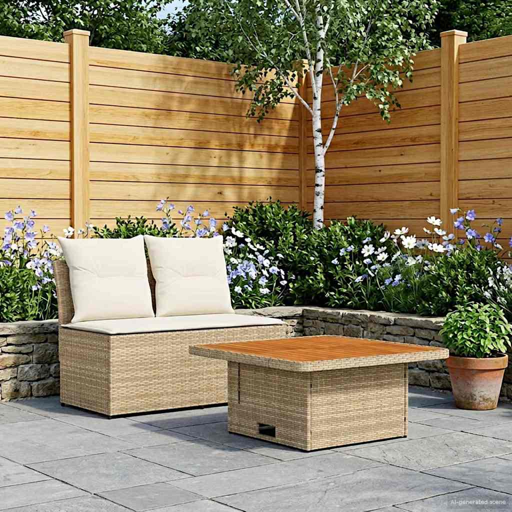 vidaXL 2 Stuk Tuin middelste sofa met opklaptafel poly rattan Zwart