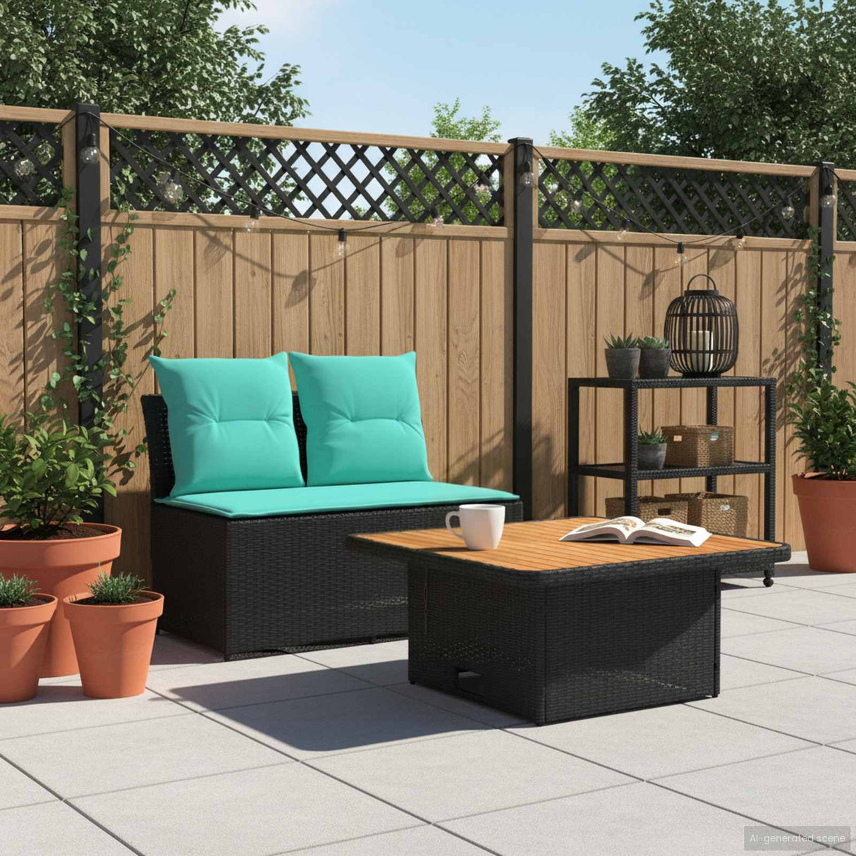 vidaXL 2 Stuk Tuin middelste sofa met opklaptafel poly rattan Zwart