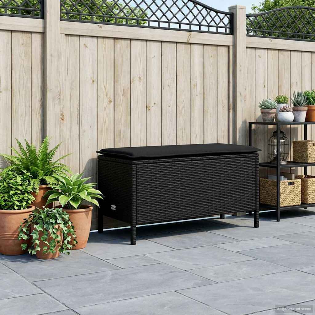 vidaXL Tuin Voetenbank met kussen Zwart 80 x 38 x 45 cm PE Riet