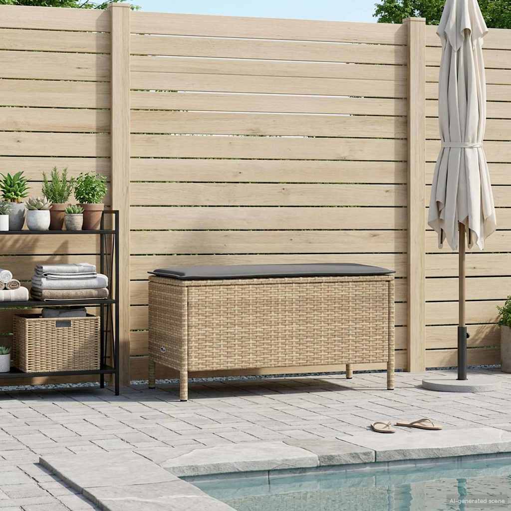 vidaXL Tuin Voetenbank met kussen Zwart 80 x 38 x 45 cm PE Riet