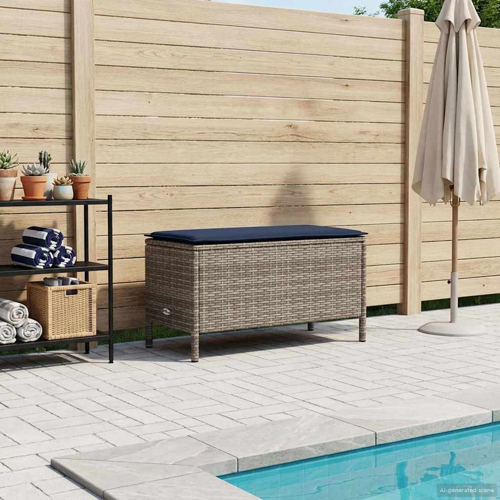 vidaXL Tuin Voetenbank met kussen Zwart 80 x 38 x 45 cm PE Riet