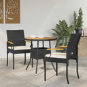vidaXL Garden Dining Chairs 2 pcs Black and Cream White Poly Rattan and and Acacia Wood