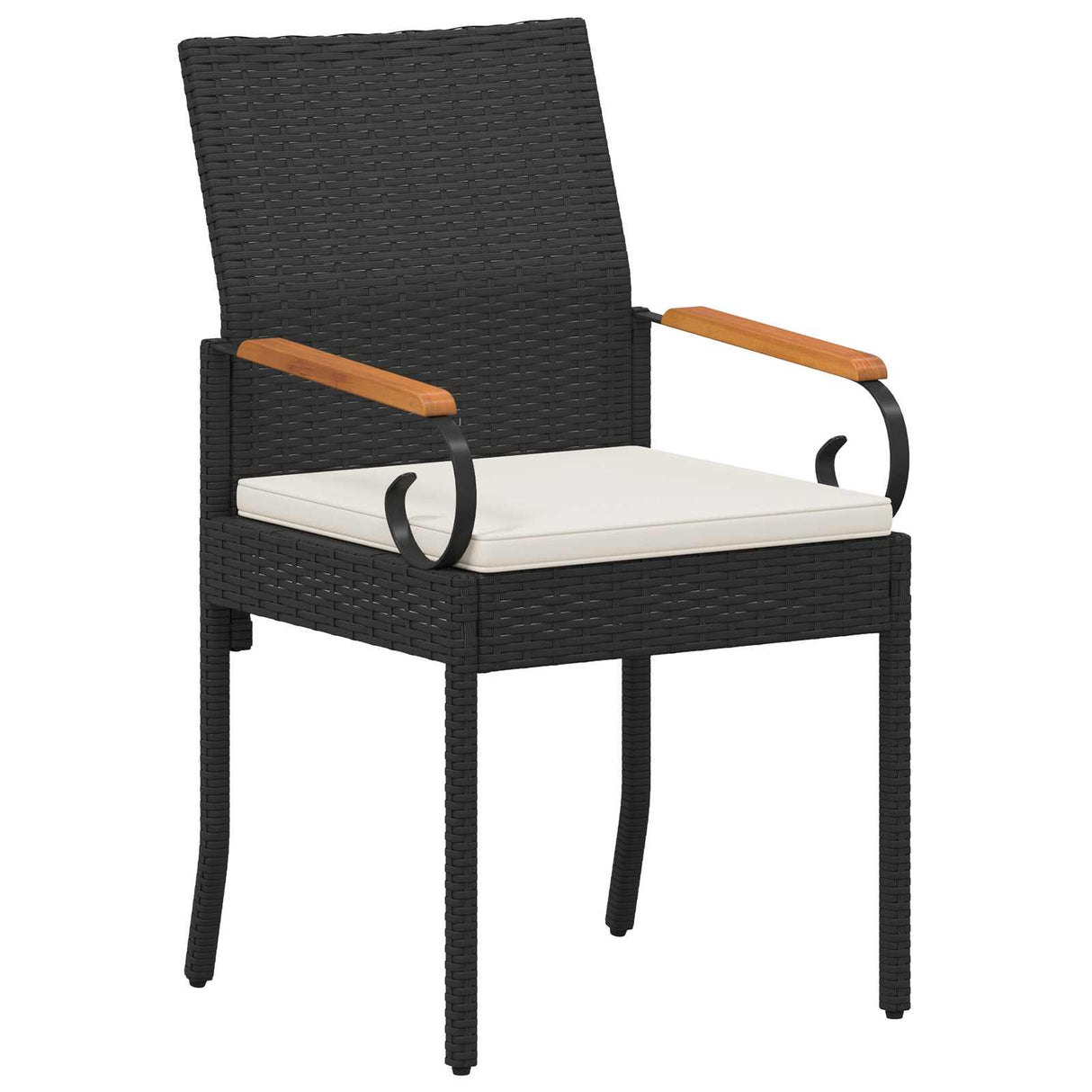 vidaXL Garden Dining Chairs 2 pcs Black and Cream White Poly Rattan and and Acacia Wood