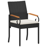 vidaXL Garden Dining Chairs 2 pcs Black and Cream White Poly Rattan and and Acacia Wood