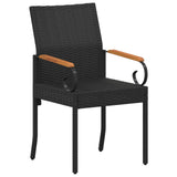 vidaXL Garden Dining Chairs 2 pcs Black and Cream White Poly Rattan and and Acacia Wood