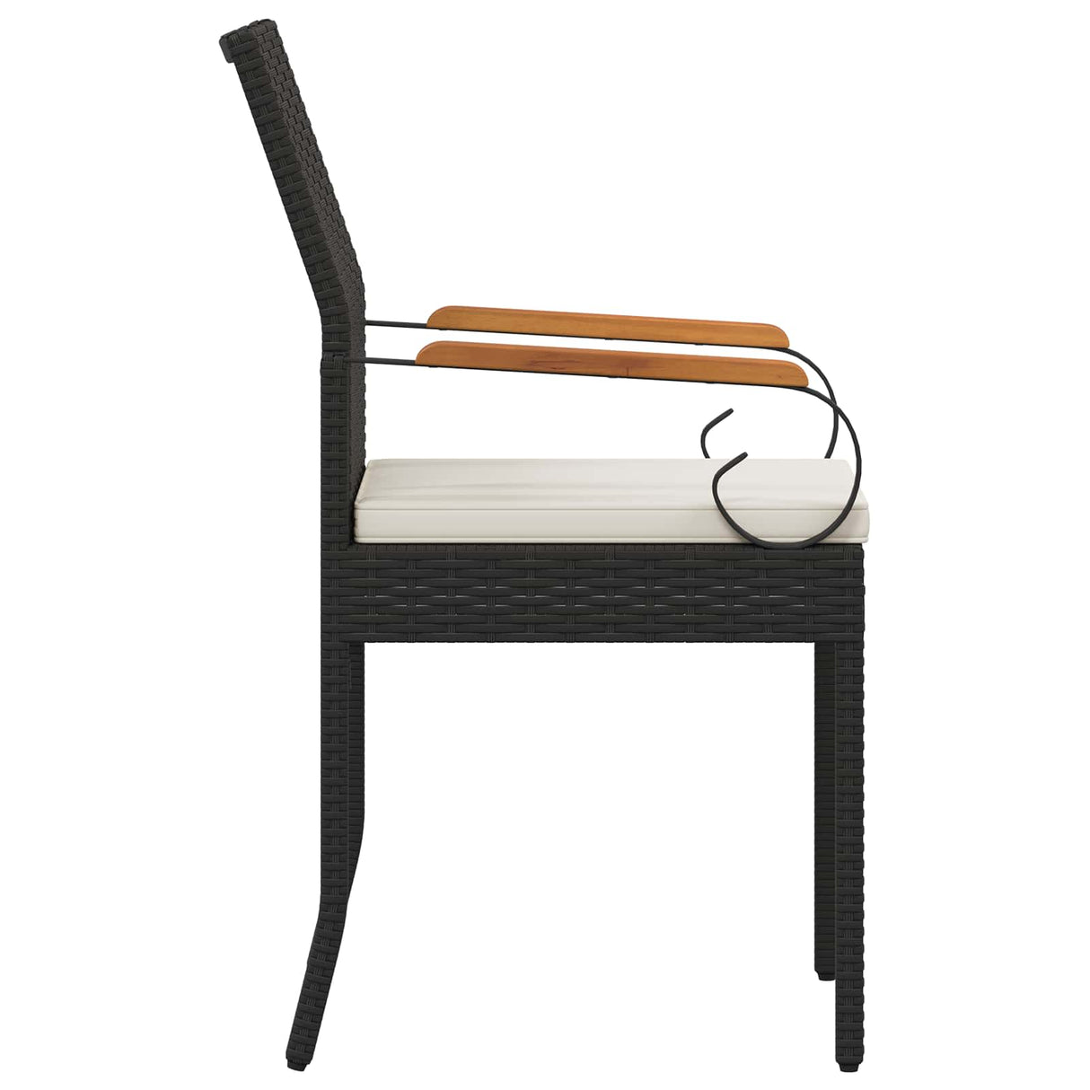 vidaXL Garden Dining Chairs 2 pcs Black and Cream White Poly Rattan and and Acacia Wood