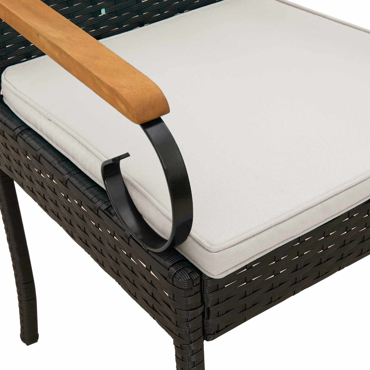 vidaXL Garden Dining Chairs 2 pcs Black and Cream White Poly Rattan and and Acacia Wood