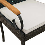 vidaXL Garden Dining Chairs 2 pcs Black and Cream White Poly Rattan and and Acacia Wood