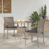 vidaXL Garden Dining Chairs 2 pcs Black and Cream White Poly Rattan and and Acacia Wood