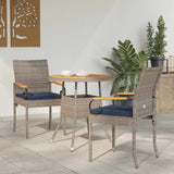 vidaXL Garden Dining Chairs 2 pcs Black and Cream White Poly Rattan and and Acacia Wood