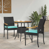 vidaXL Garden Dining Chairs 2 pcs Black and Cream White Poly Rattan and and Acacia Wood