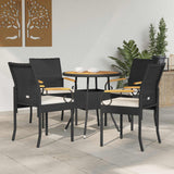 vidaXL Garden Dining Chairs 2 pcs Black and Cream White Poly Rattan and and Acacia Wood