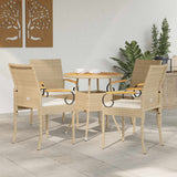 vidaXL Garden Dining Chairs 2 pcs Black and Cream White Poly Rattan and and Acacia Wood